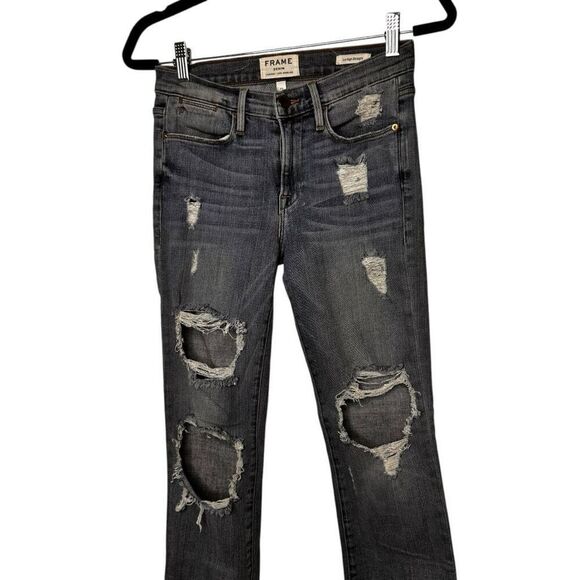 Paige Le High Straight Leg Jeans Size 25 Distressed Light Wash Destroyed - Picture 2 of 10